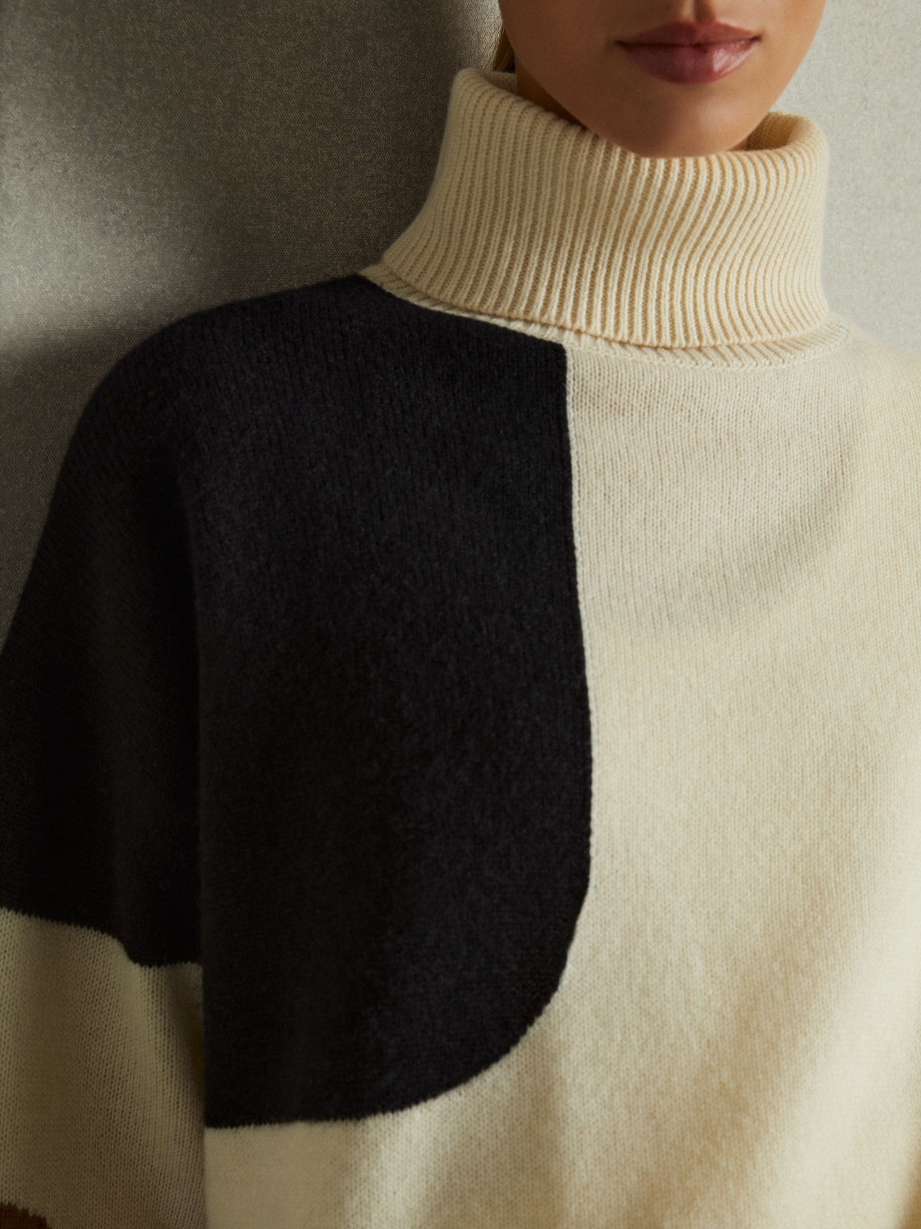 Buy Reiss Cream/Brown Ezra Wool-Cashmere Colourblock-Intarsia