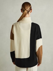 Reiss Cream/Brown Ezra Wool-Cashmere Colourblock-Intarsia Jumper - Image 6 of 7