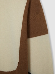 Reiss Cream/Brown Ezra Wool-Cashmere Colourblock-Intarsia Jumper - Image 7 of 7