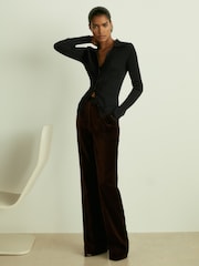 Reiss Black Jenna Ribbed Knitted Shirt - Image 3 of 8