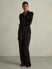 Reiss Black Jenna Ribbed Knitted Shirt - Image 6 of 8