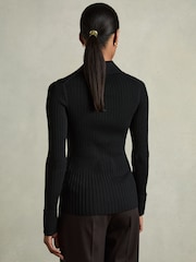 Reiss Black Jenna Ribbed Knitted Shirt - Image 7 of 8