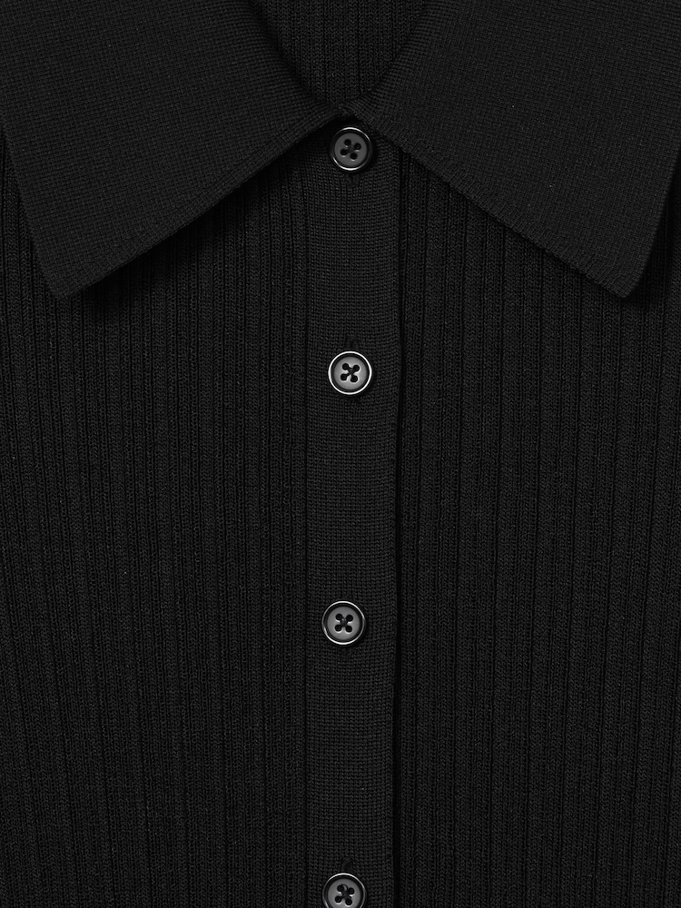 Reiss Black Jenna Ribbed Knitted Shirt - Image 8 of 8