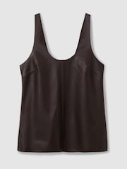 Reiss Chocolate Aliza Atelier Leather Scoop Neck Top - Image 2 of 6