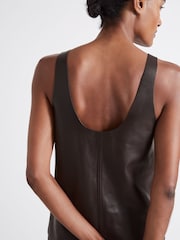 Reiss Chocolate Aliza Atelier Leather Scoop Neck Top - Image 5 of 6