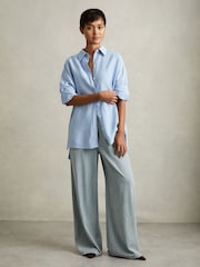 Reiss Light Blue Carter Denim Look Wide Leg Trousers - Image 1 of 6