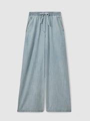 Reiss Light Blue Carter Denim Look Wide Leg Trousers - Image 2 of 6