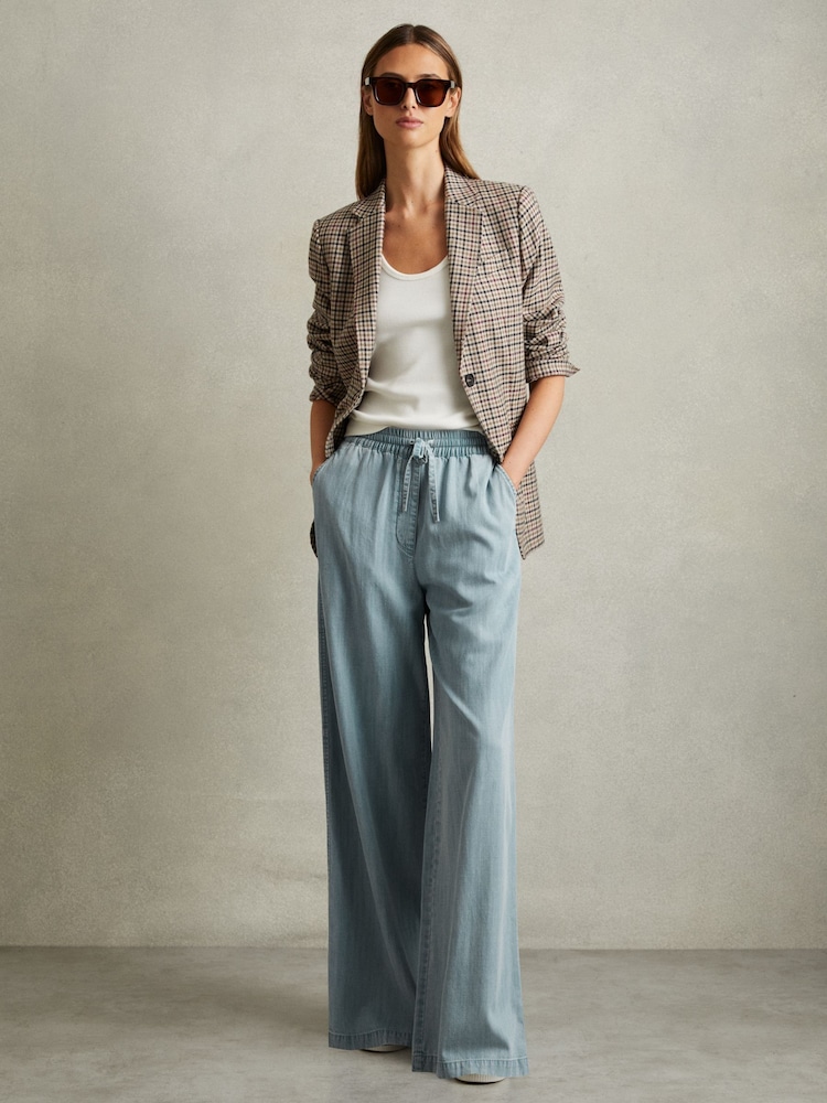 Reiss Light Blue Carter Denim Look Wide Leg Trousers - Image 6 of 6