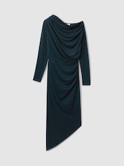 Reiss Teal Fleur Petite Off-The-Shoulder Ruched Jersey Midi Dress - Image 2 of 7