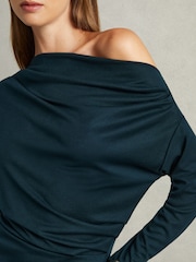 Reiss Teal Fleur Petite Off-The-Shoulder Ruched Jersey Midi Dress - Image 4 of 7
