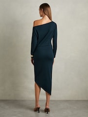 Reiss Teal Fleur Petite Off-The-Shoulder Ruched Jersey Midi Dress - Image 5 of 7