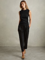Reiss Black Trudy Ribbed Ruched Waist Vest - Image 1 of 6