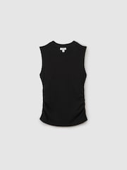Reiss Black Trudy Ribbed Ruched Waist Vest - Image 2 of 6