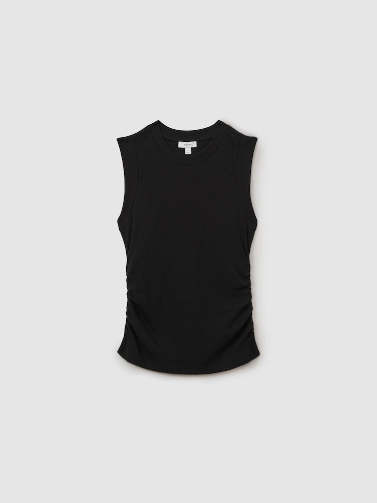 Reiss Black Trudy Ribbed Ruched Waist Vest - Image 2 of 6