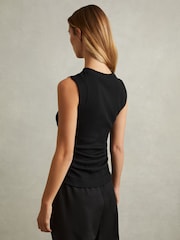 Reiss Black Trudy Ribbed Ruched Waist Vest - Image 4 of 6