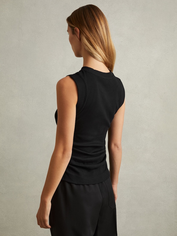 Reiss Black Trudy Ribbed Ruched Waist Vest - Image 4 of 6