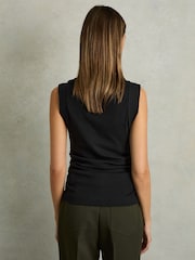 Reiss Black Trudy Ribbed Ruched Waist Vest - Image 6 of 6