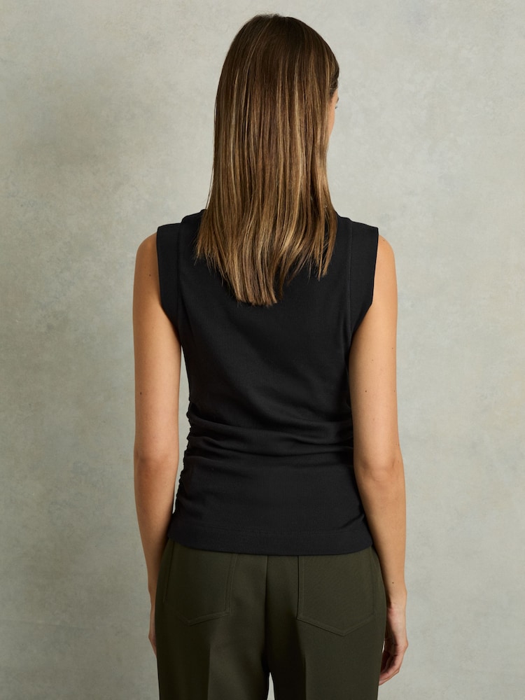 Reiss Black Trudy Ribbed Ruched Waist Vest - Image 6 of 6