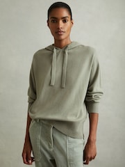 Reiss Sage Sammie Wool Blend Drawstring Hoodie with Cashmere - Image 1 of 6