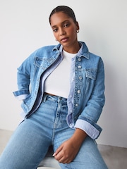 Srednje modra - Fuller Bust denim Fitted jakna; suknjič - Slika 1 iz 7