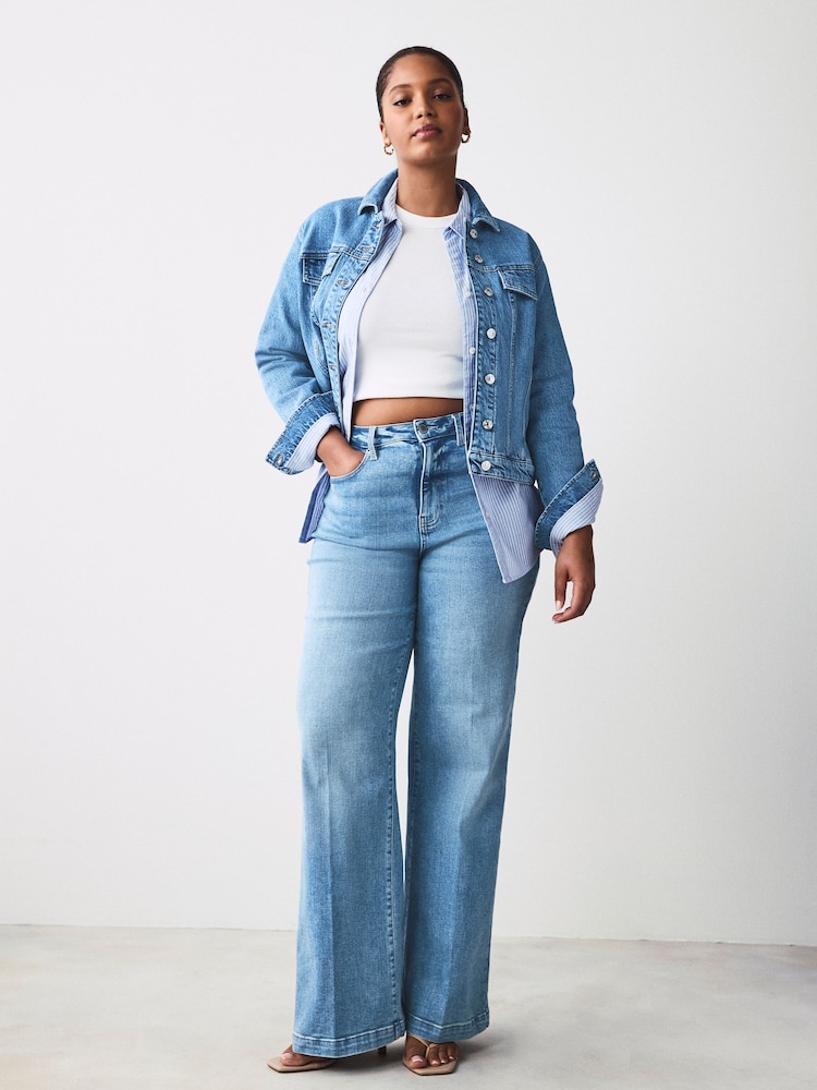 Srednje modra - Fuller Bust denim Fitted jakna; suknjič - Slika 2 iz 7 Srednje modra - Fuller Bust denim Fitted jakna; suknjič - Slika 2 iz 7