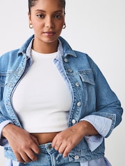 Srednje modra - Fuller Bust denim Fitted jakna; suknjič - Slika 4 iz 7