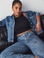 Dark Blue Fuller Bust Fitted Denim Jacket - Image 1 of 10