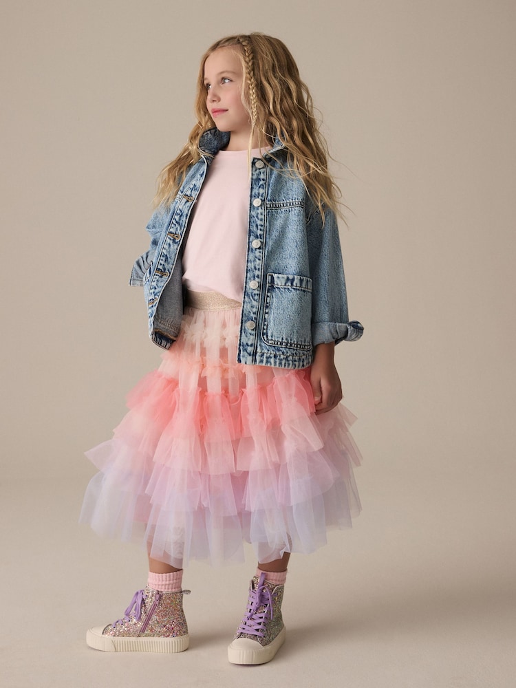 Multi Rainbow Frill Tiered Mesh Skirt (3-16yrs) - Image 2 of 8