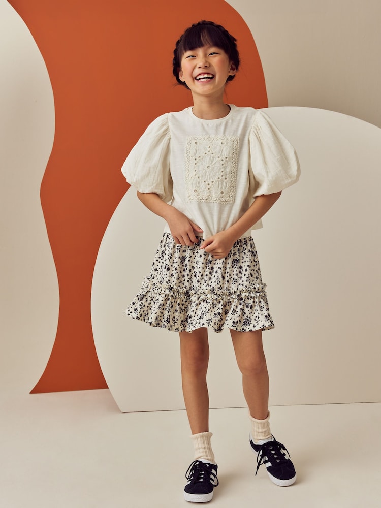 Black/White Floral Textured Frill Skirt (3-16yrs) - Image 2 of 8