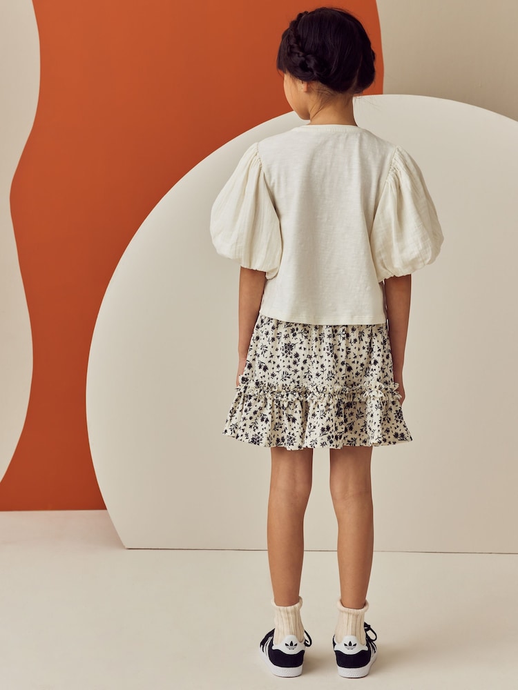 Black/White Floral Textured Frill Skirt (3-16yrs) - Image 3 of 8