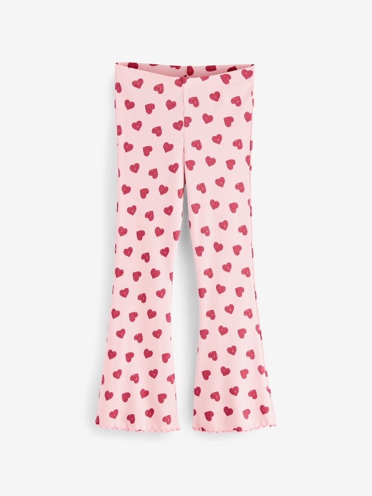 Pink Heart 1 Pack Rib Flare Leggings (3-16yrs) - Image 3 of 6