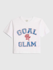 River Island White Goal Glam Crop T-Shirt - Image 1 of 4