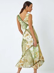 Roman Green Paisley Scarf Print Pleated Midi Dress - Image 3 of 5