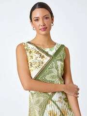 Roman Green Paisley Scarf Print Pleated Midi Dress - Image 4 of 5