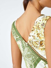 Roman Green Paisley Scarf Print Pleated Midi Dress - Image 5 of 5