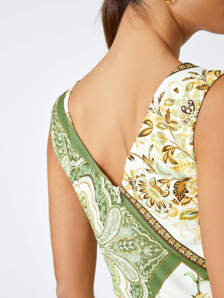 Roman Green Paisley Scarf Print Pleated Midi Dress - Image 5 of 5
