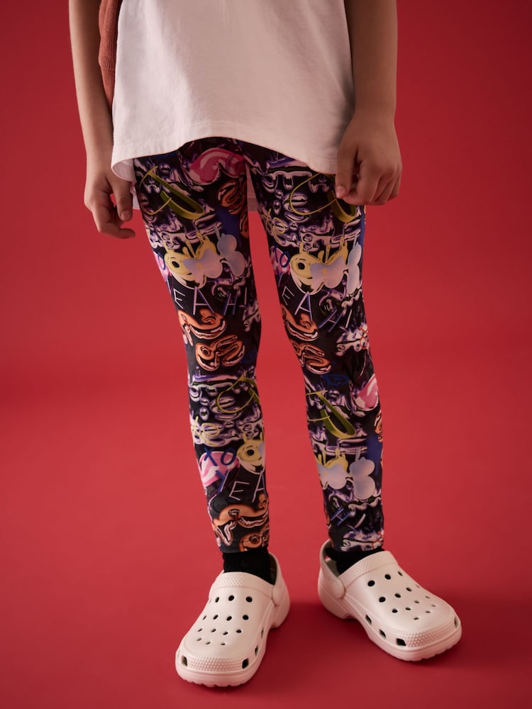 Charcoal Graffiti Printed Leggings (3-16yrs) - Image 1 of 3