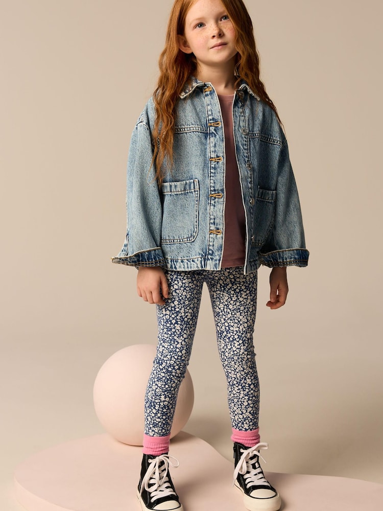 Blue Ditsy Flower Printed Leggings (3-16yrs) - Image 5 of 6