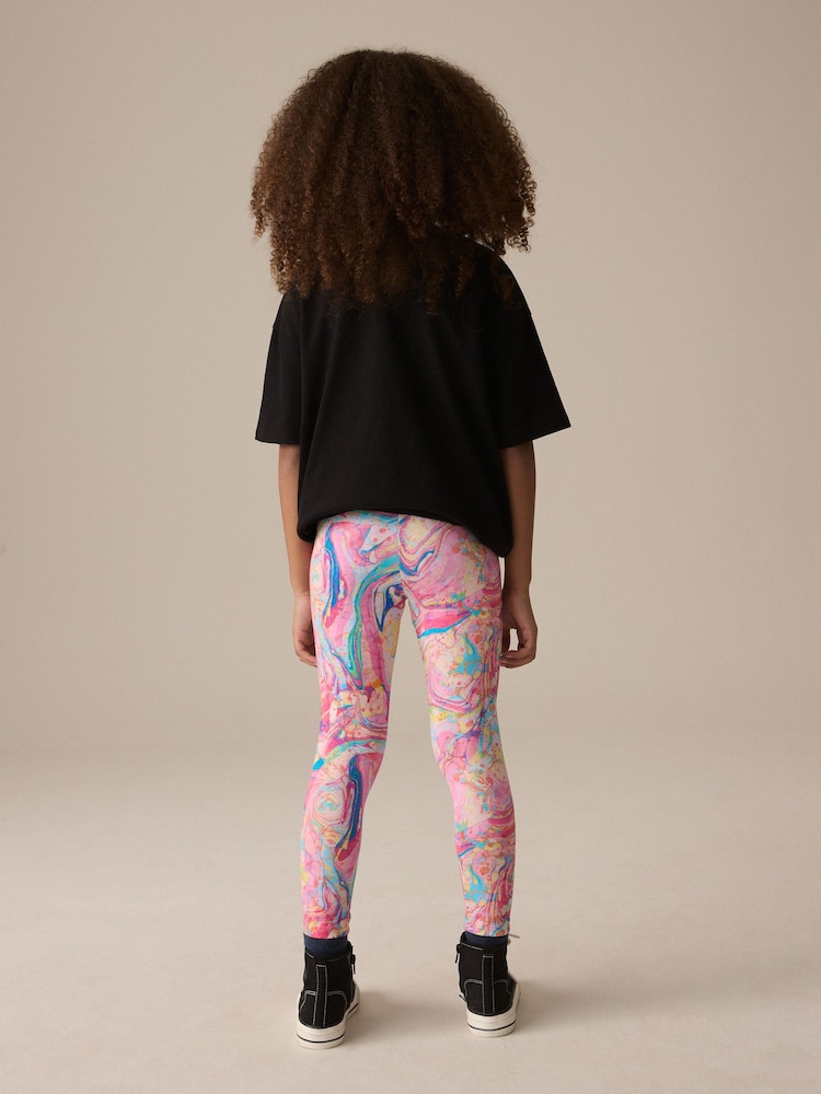 Pink Multi Marble Printed Leggings (3-16yrs) - Image 2 of 4