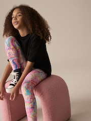 Pink Multi Marble Printed Leggings (3-16yrs) - Image 3 of 4