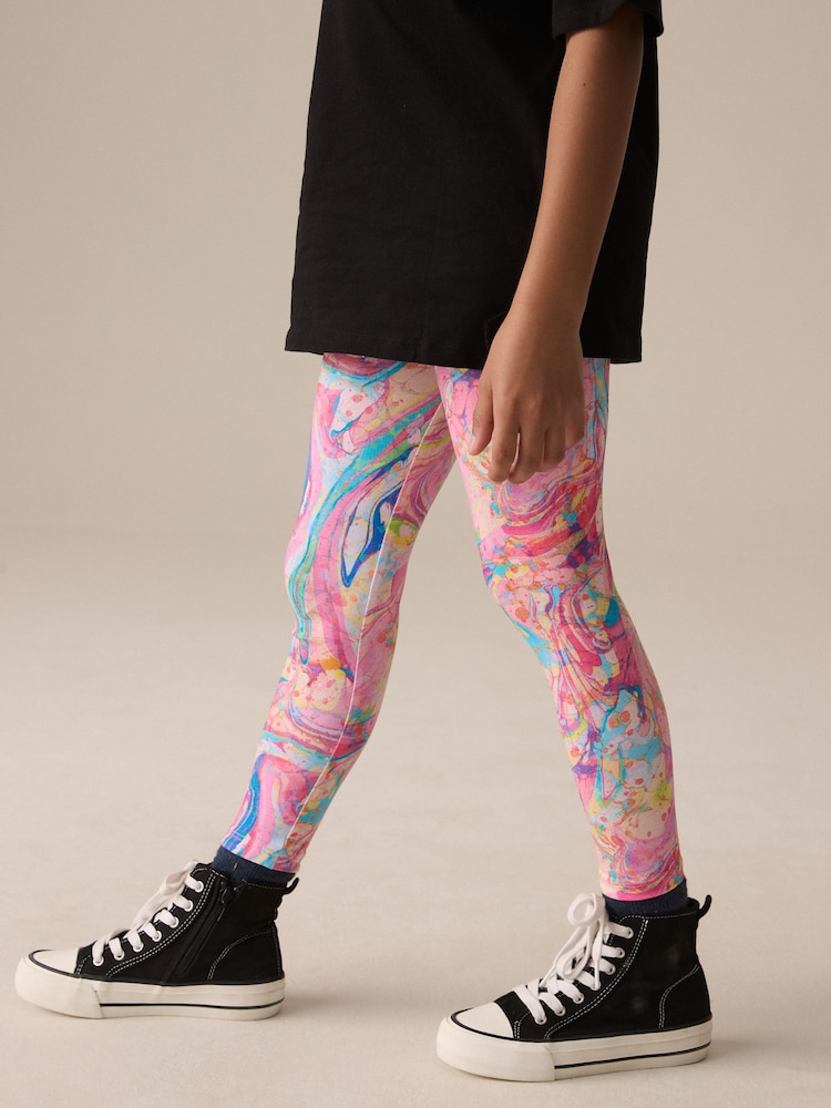 Pink Multi Marble Printed Leggings (3-16yrs) - Image 4 of 4