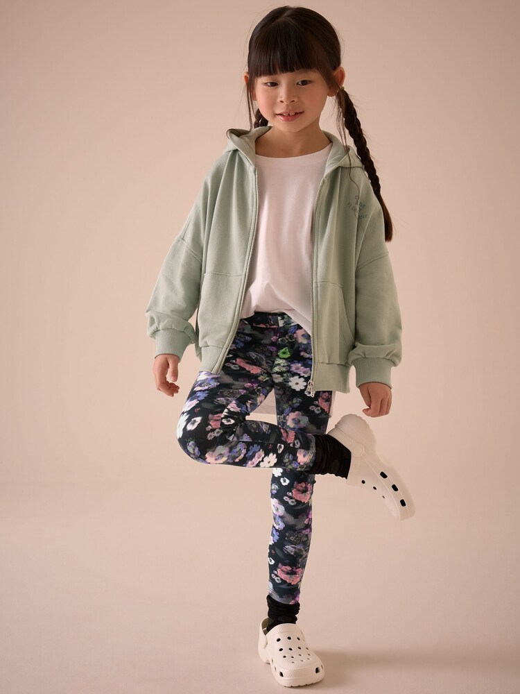 Buy Black/Purple Floral Printed Leggings (3-16yrs) from Next USA