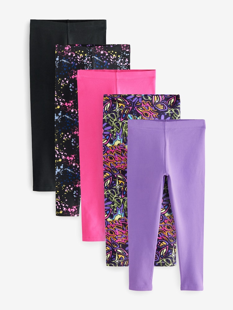 Schwarz/Pink Graffiti-Spritzer - Leggings im 5er-Pack (3–16 J.) - Bild 1 von 8 Schwarz/Pink Graffiti-Spritzer - Leggings im 5er-Pack (3–16 J.) - Bild 1 von 8
