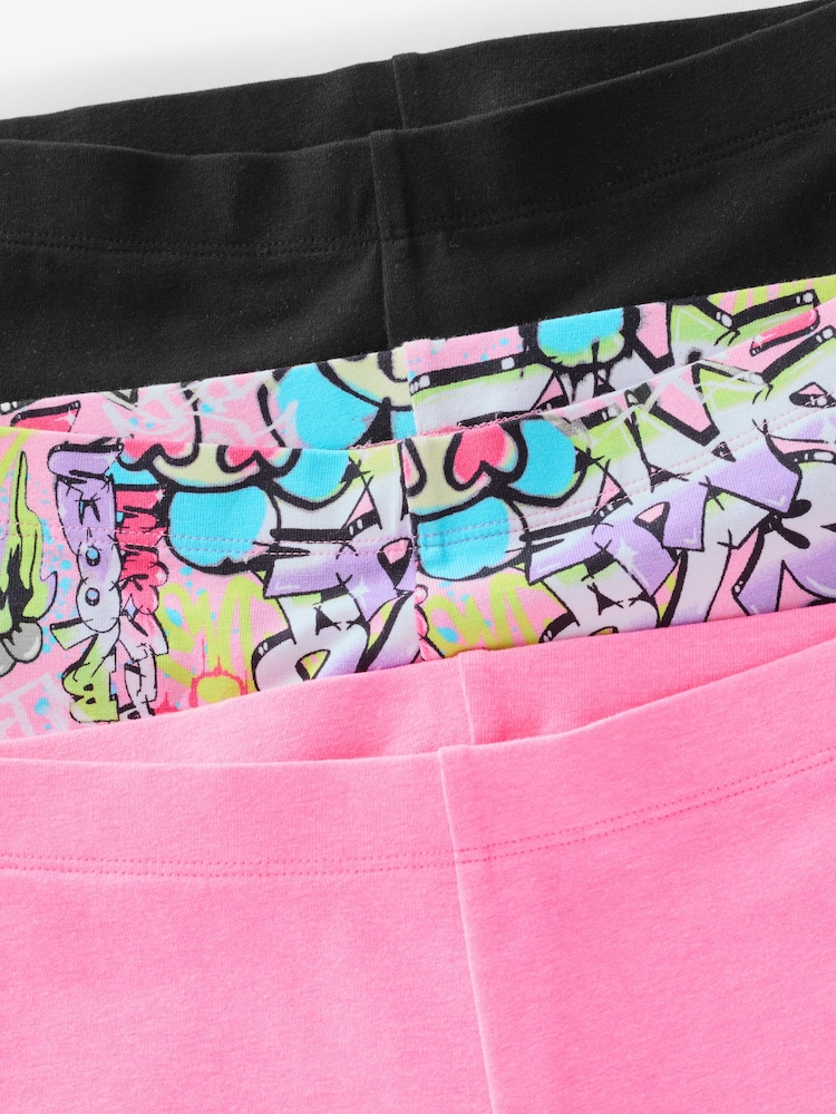 Pink/Graffiti/Black Cycle Shorts 3 Pack (3-16yrs) - Image 6 of 6