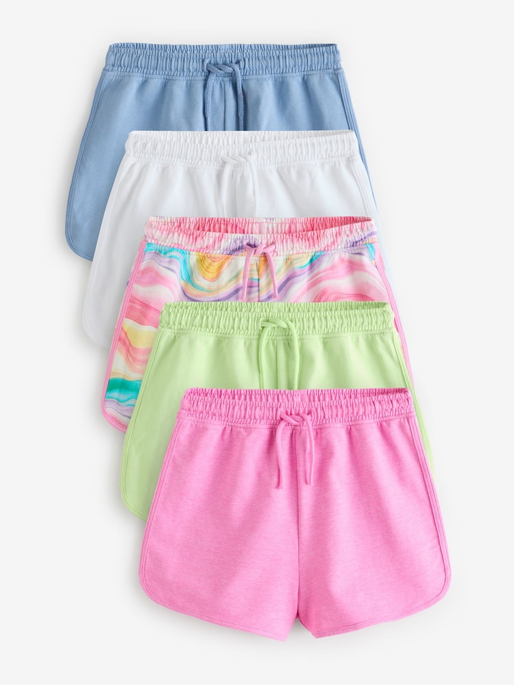 Multi Rainbow/Pink/Blue/White/Lime Jersey Shorts 5 Pack (3-16yrs) - Image 2 of 8 Multi Rainbow/Pink/Blue/White/Lime Jersey Shorts 5 Pack (3-16yrs) - Image 2 of 8