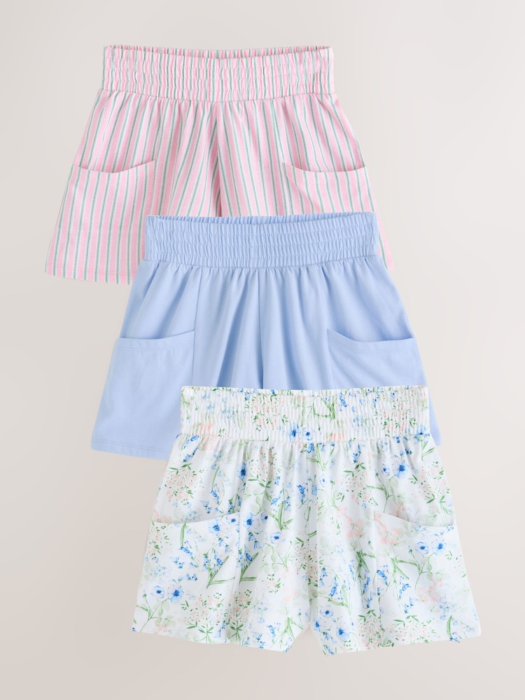 Pink/Blue/Floral 100% Cotton Shorts 3 Pack (3-16yrs) - Image 1 of 6