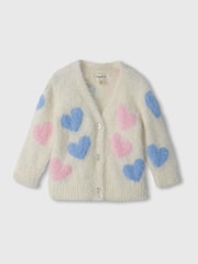 Hatley Natural Jumbo Hearts Fuzzy Cardigan - Image 1 of 3
