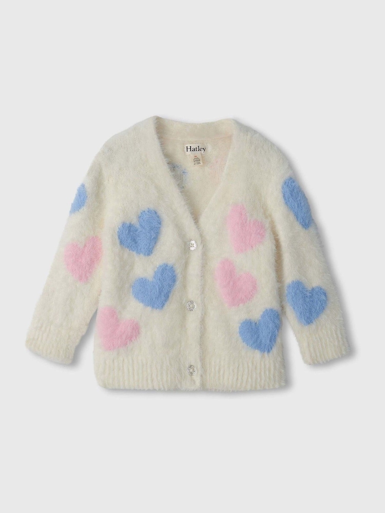 Hatley Natural Jumbo Hearts Fuzzy Cardigan - Image 1 of 3 Hatley Natural Jumbo Hearts Fuzzy Cardigan - Image 1 of 3