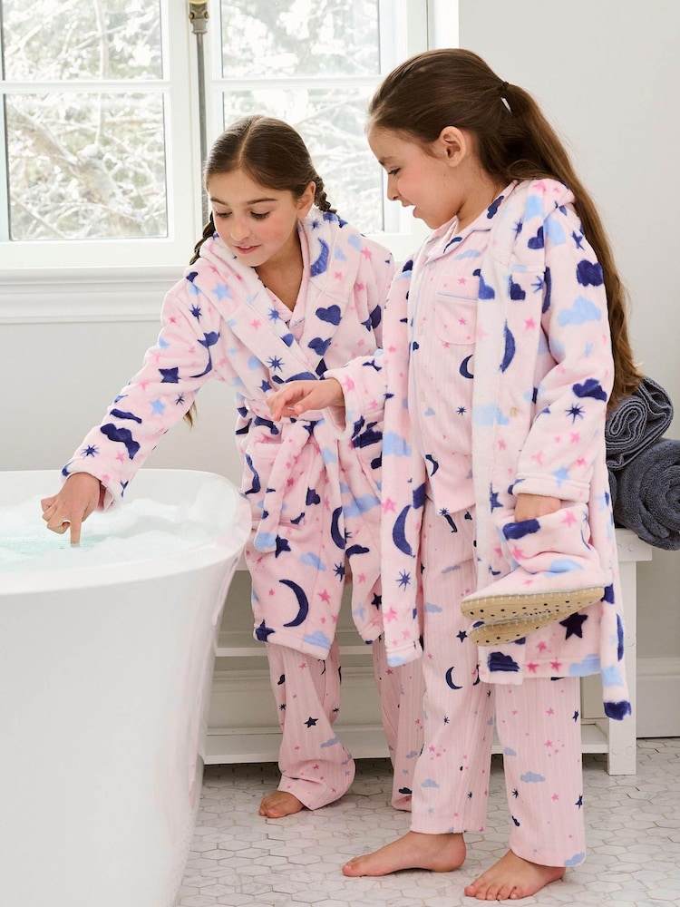 Hatley Pink Night Sky Fuzzy Fleece Robe - Image 1 of 2