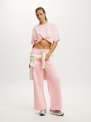Cotton On Pink Plush Tie Waist Wide Leg Joggers - Image 1 of 4